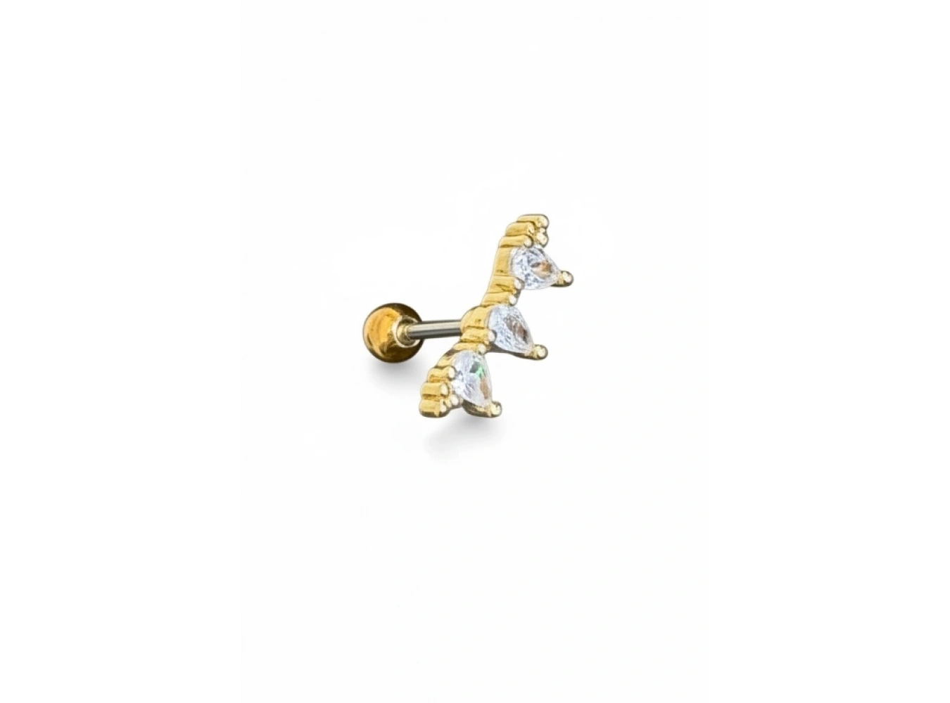 Altın Renk Taşlı Cerrahi Çelik Tragus/Kıkırdak Küpe/Piercing (Tek)