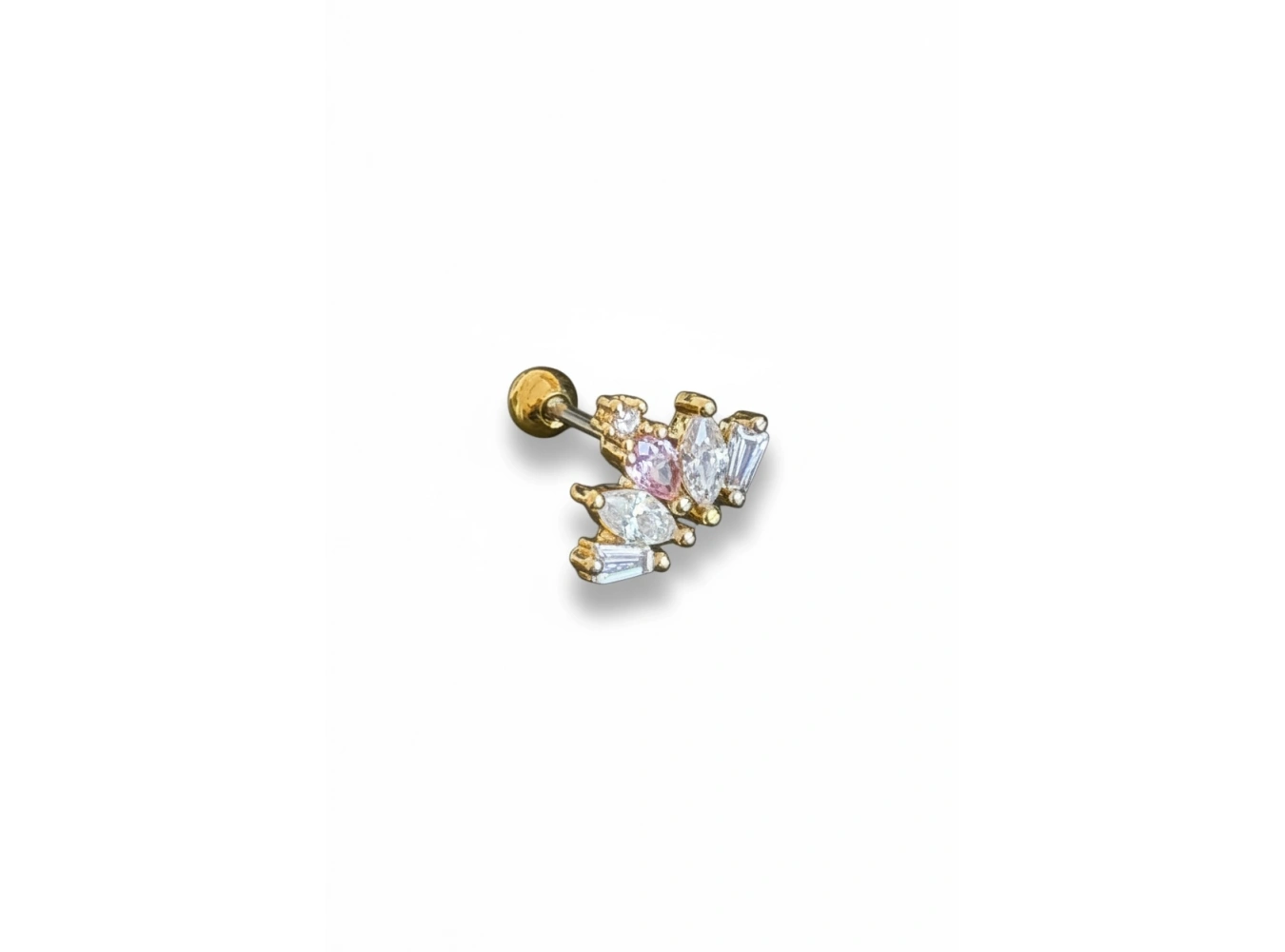 Altın Renk Taşlı Cerrahi Çelik Tragus/Kıkırdak Küpe/Piercing (Tek)