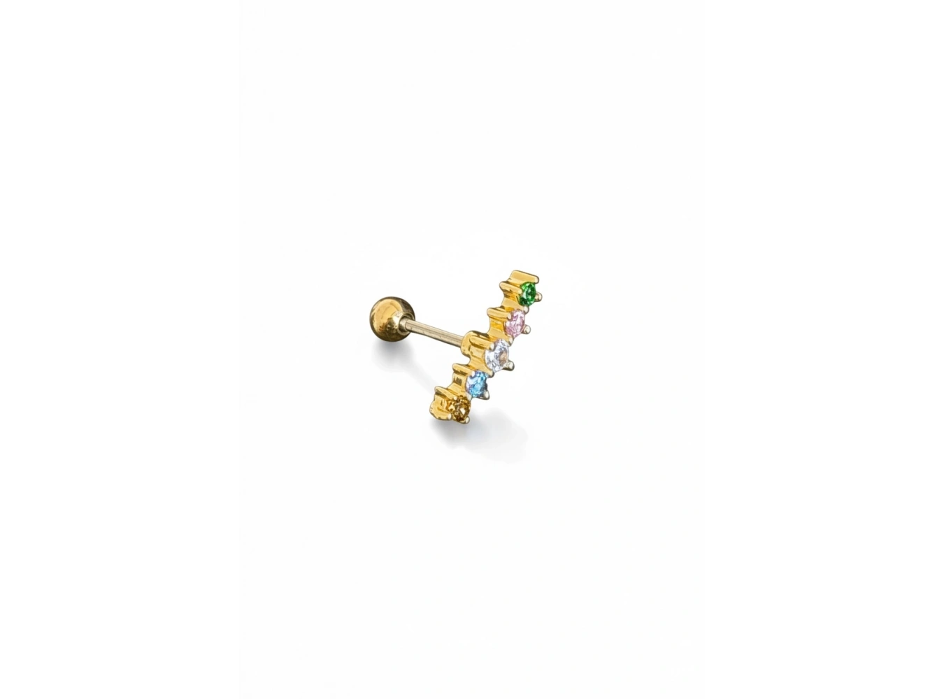 Altın Renk Taşlı Cerrahi Çelik Tragus/Kıkırdak Küpe/Piercing (Tek)