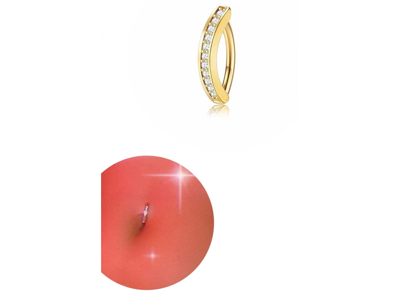 Altın Renk Taşlı Halka Cerrahi Çelik Göbek Piercing