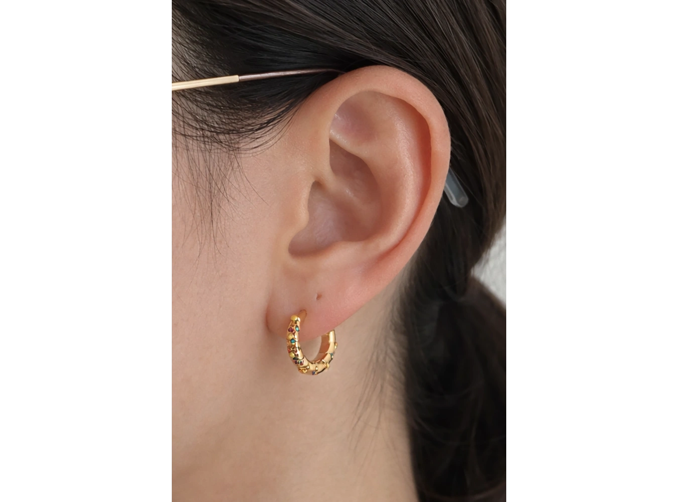 Altın Renk Taşlı Halka Tx Küpe (Çift)