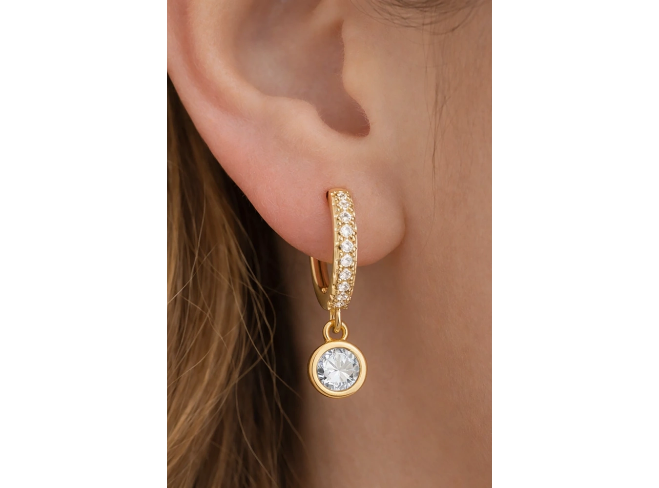 Altın Renk Taşlı Halka Tx Küpe (Çift)