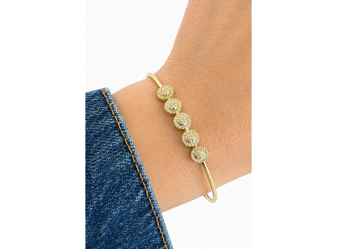 Altın Renk Taşlı Kelepçe Bileklik