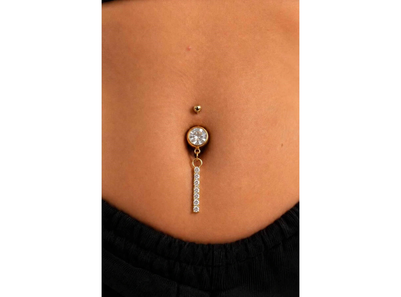 Altın Renk Taşlı Sallantılı Cerrahi Çelik Göbek Piercing