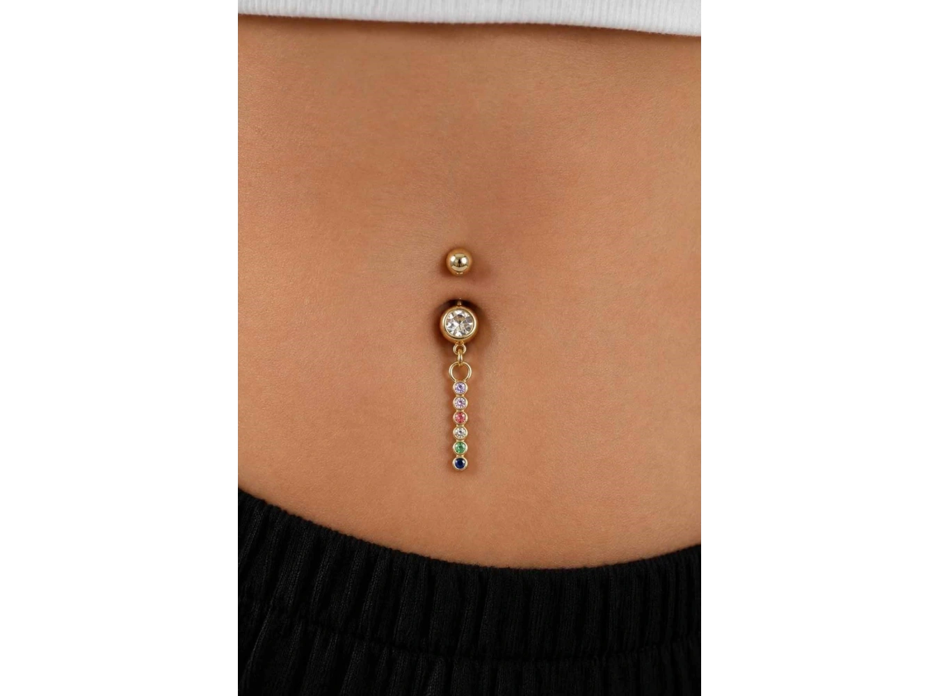 Altın Renk Taşlı Sallantılı Cerrahi Çelik Göbek Piercing