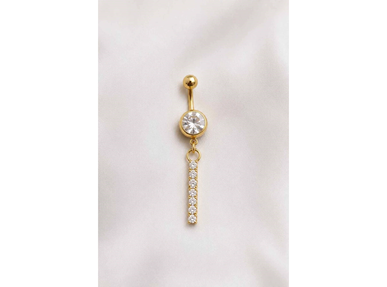 Altın Renk Taşlı Sallantılı Cerrahi Çelik Göbek Piercing