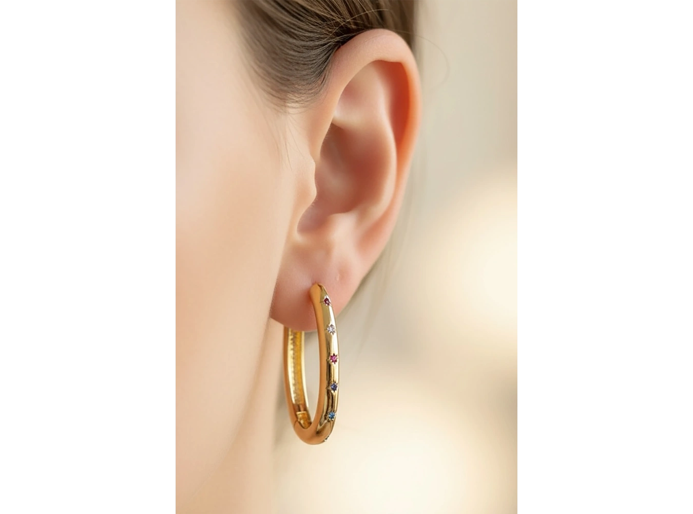 Altın Renk Taşlı Tx Halka Küpe (Çift)