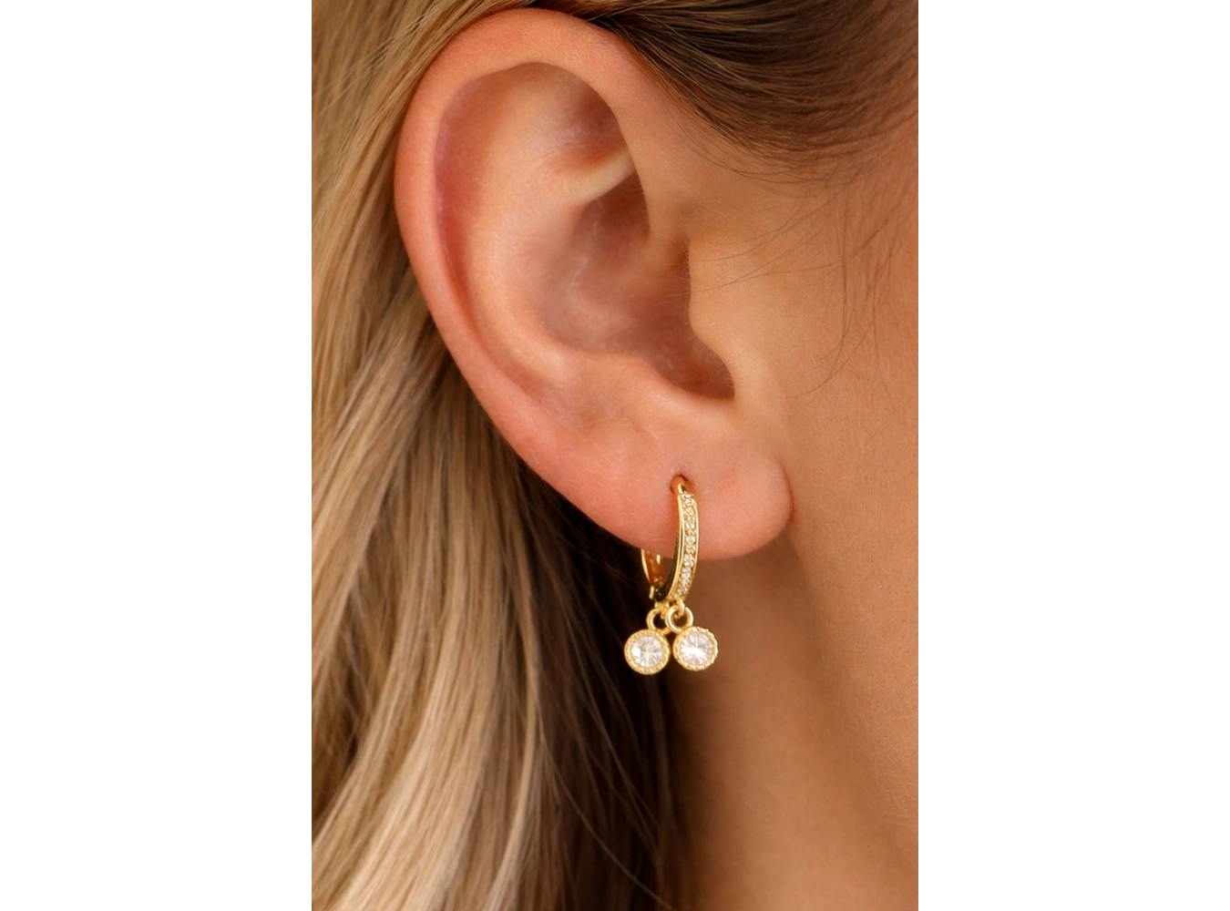 Altın Renk Taşlı Tx Halka Küpe (Çift)