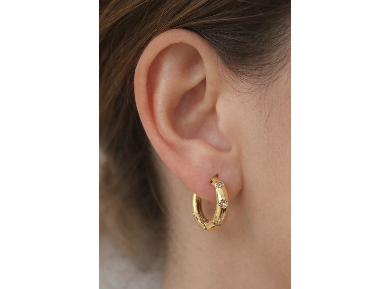 Altın Renk Taşlı Tx Halka Küpe (Çift)