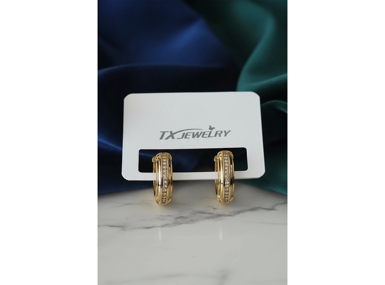 Altın Renk Taşlı Tx Halka Küpe (Çift)