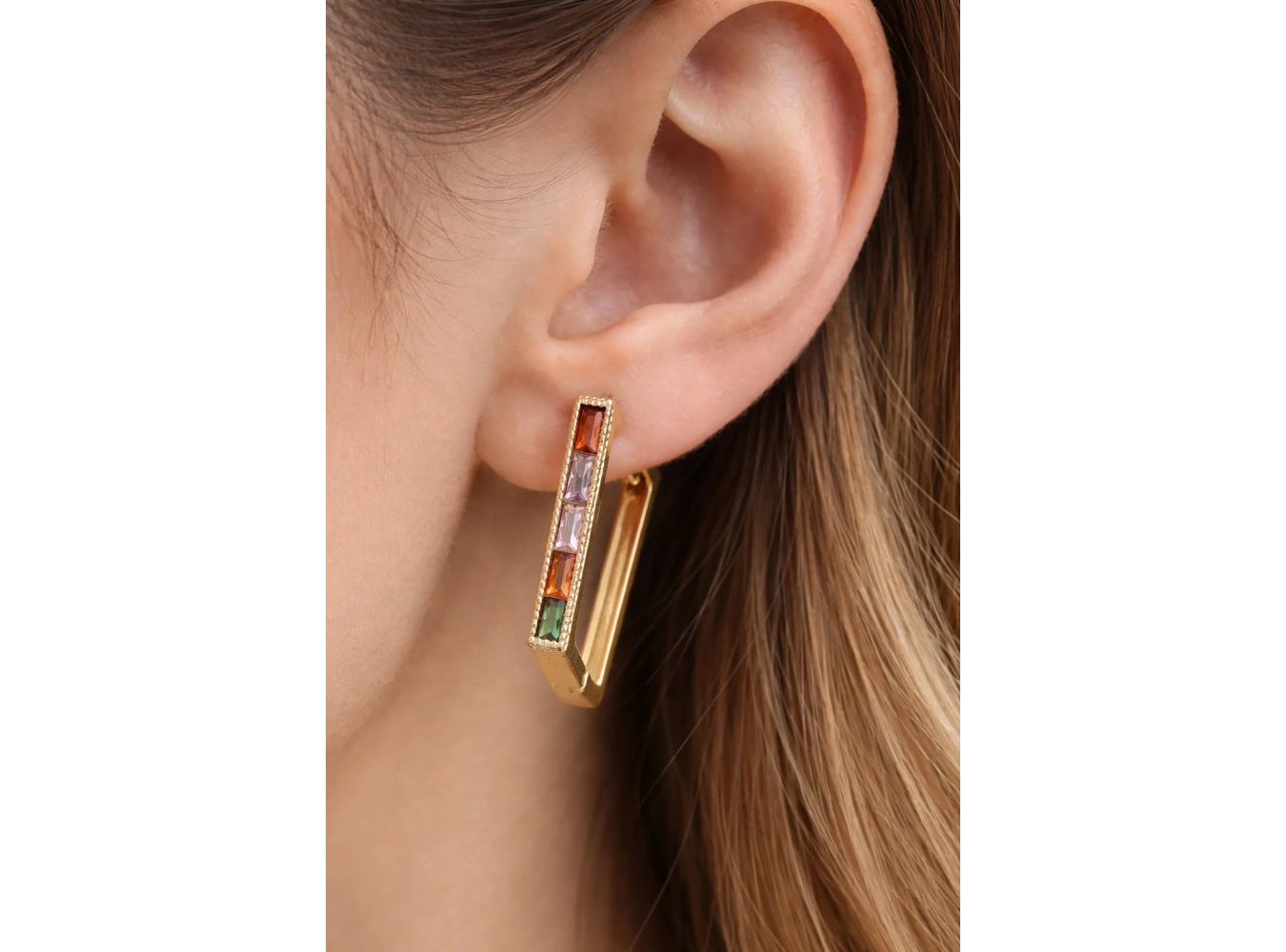 Altın Renk Taşlı Tx Küpe (Çift)