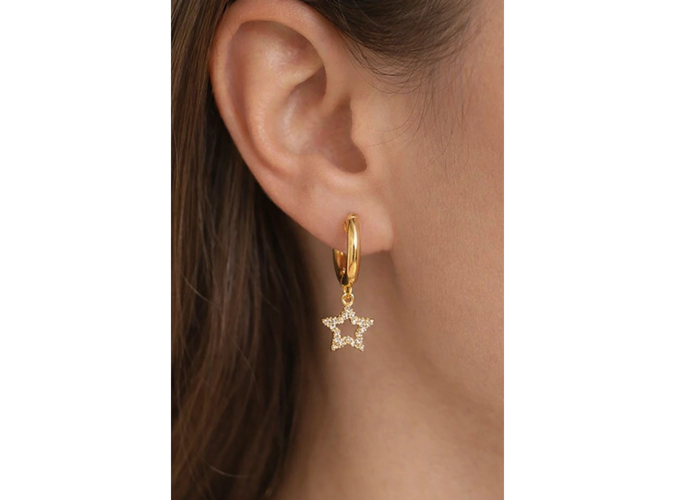 Altın Renk Taşlı Yıldız Figürlü Halka Tx Küpe (Çift)