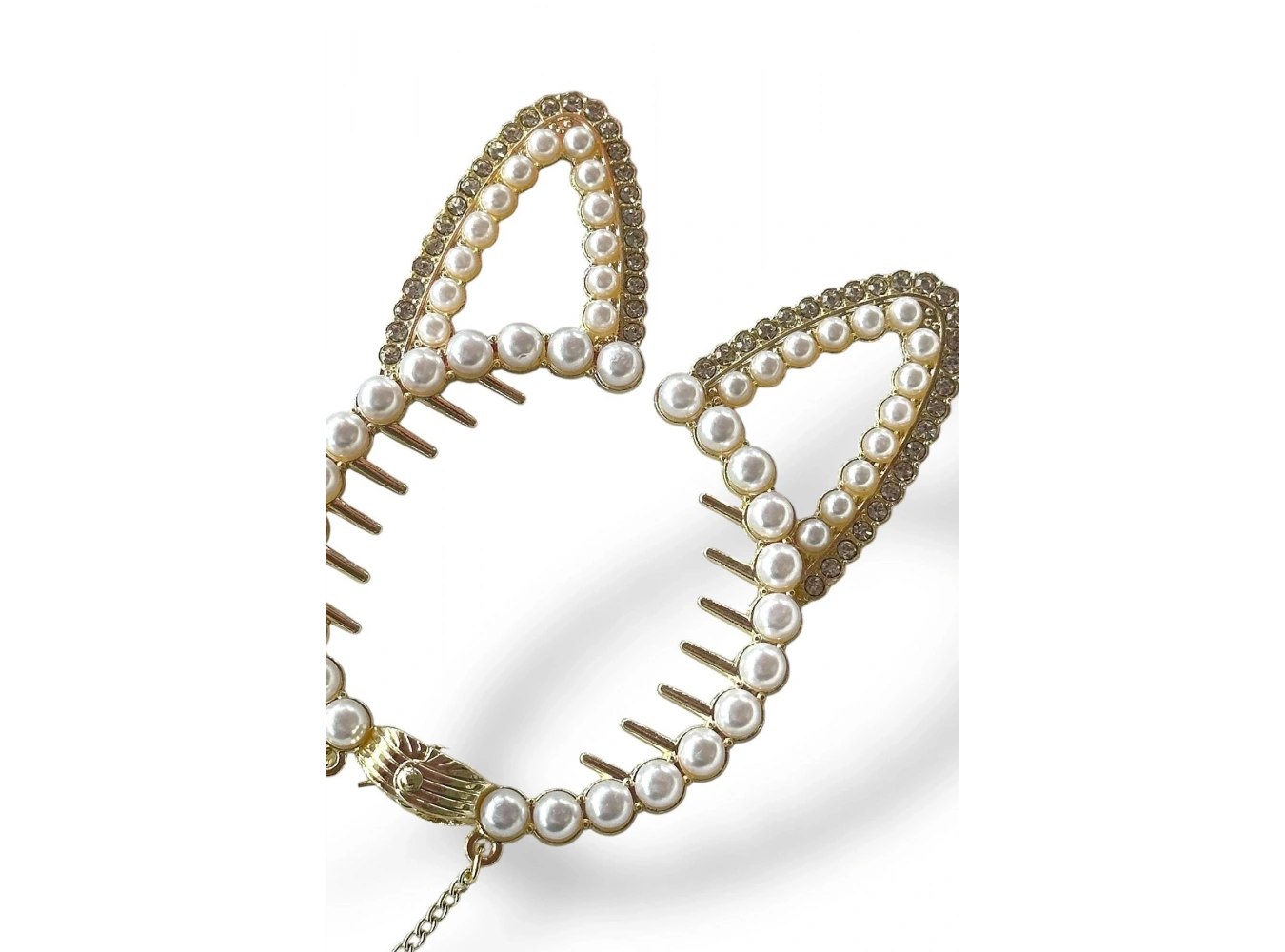 Altın Renk Tavşan Figürlü İnci Detaylı Sallantılı Topuz Tokası