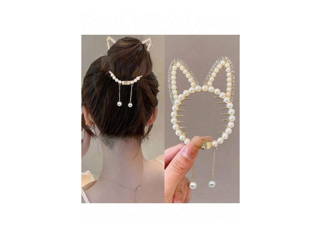 Altın Renk Tavşan Figürlü İnci Detaylı Sallantılı Topuz Tokası