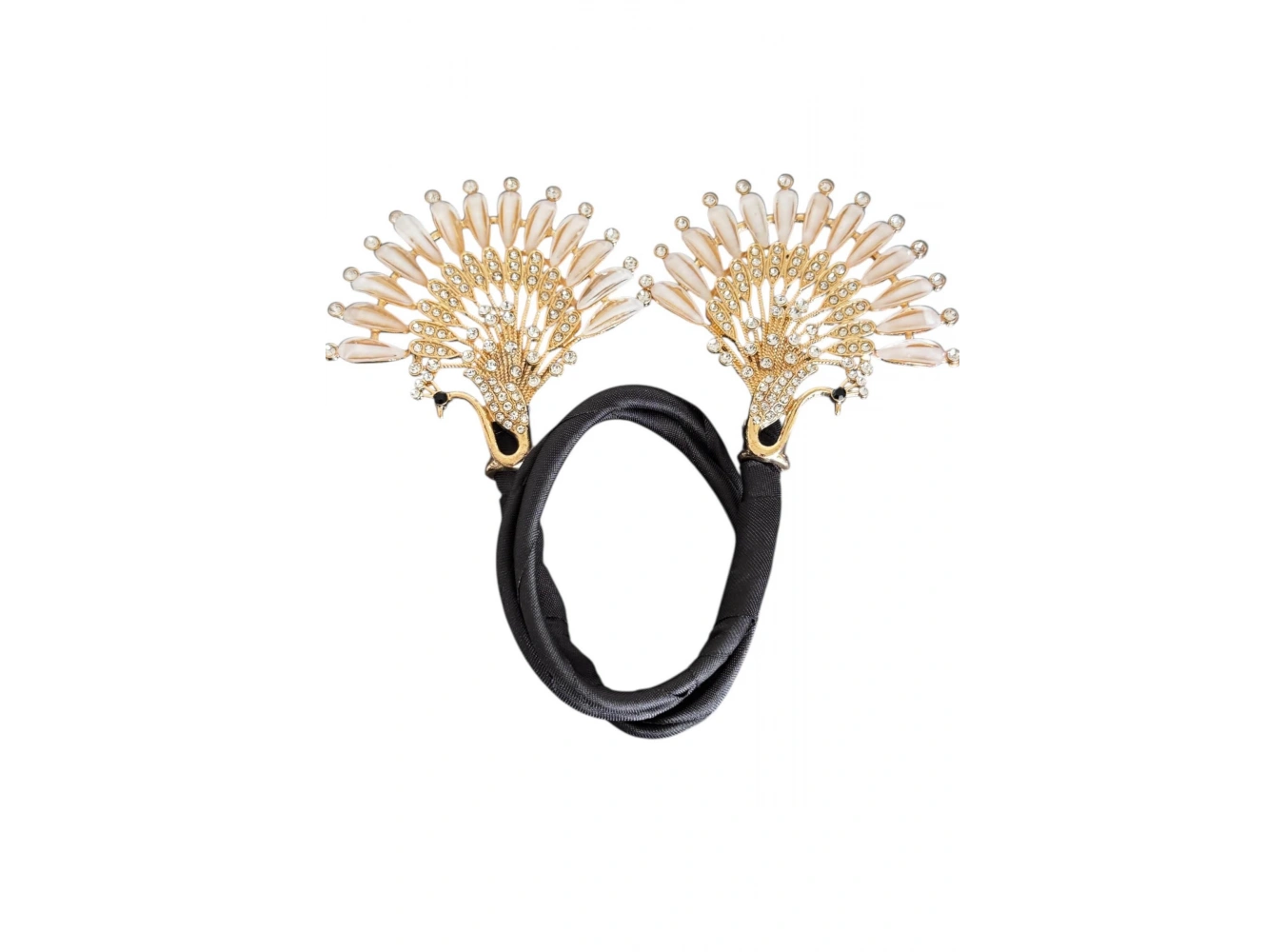 Altın Renk Tavus Kuşu Figürlü Taş Detaylı Topuz Tokası