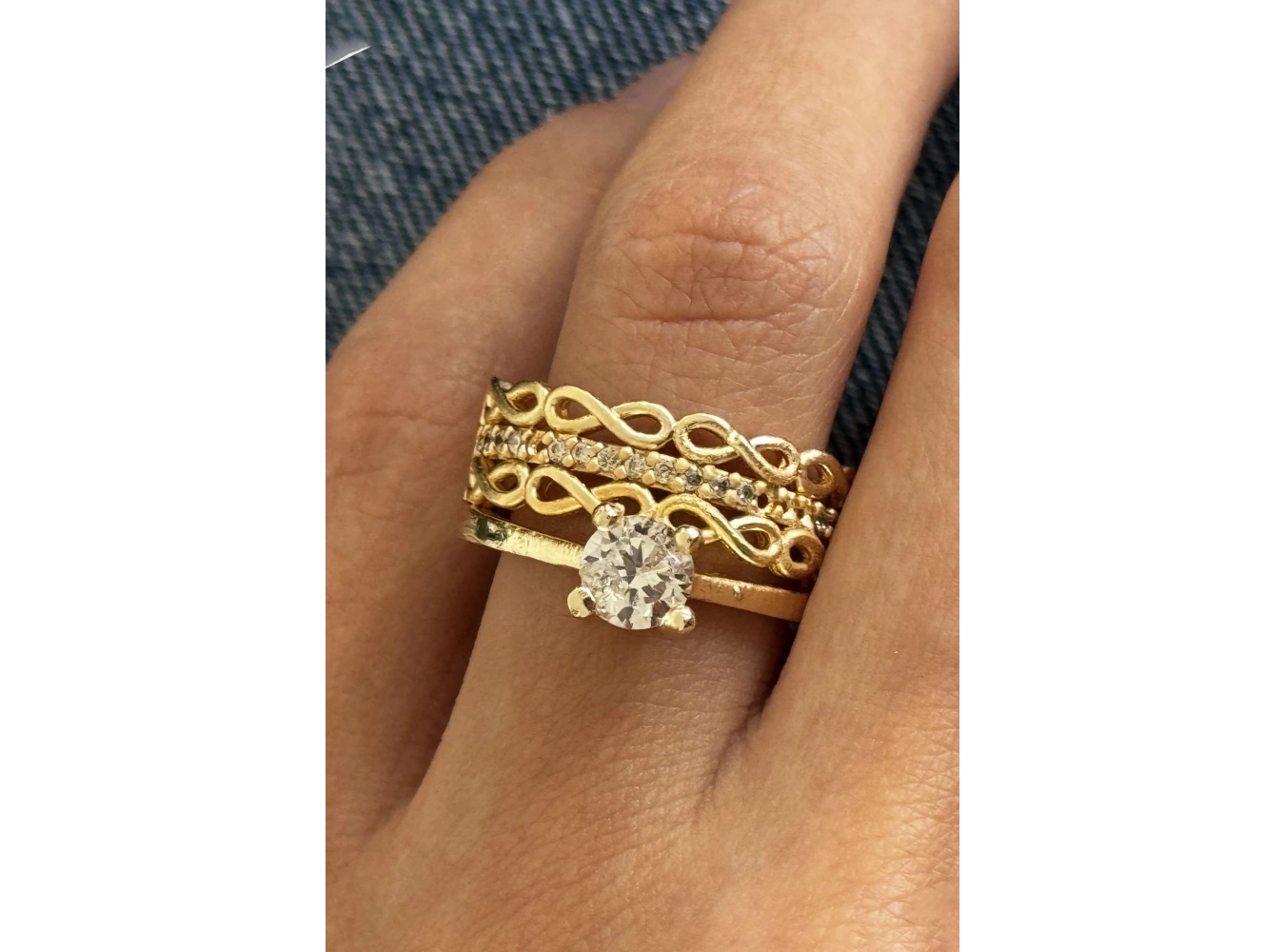 Altın Renk Tek Taş Detaylı Ayarlanabilir Yüzük