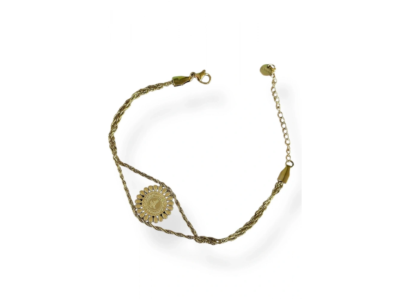 Altın Renk Tuğra Detaylı Çelik Bileklik