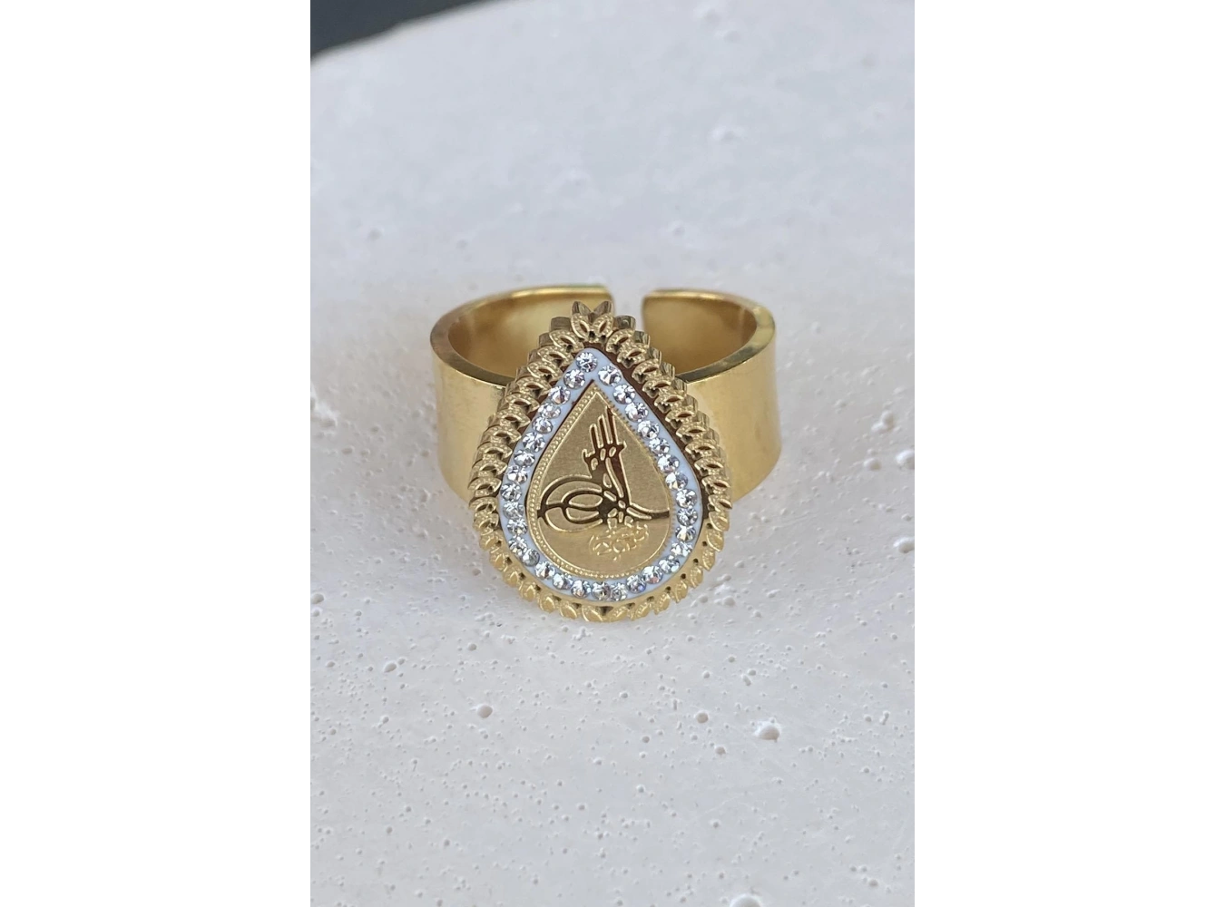 Altın Renk Tuğra Figürlü Ayarlanabilir Çelik Yüzük