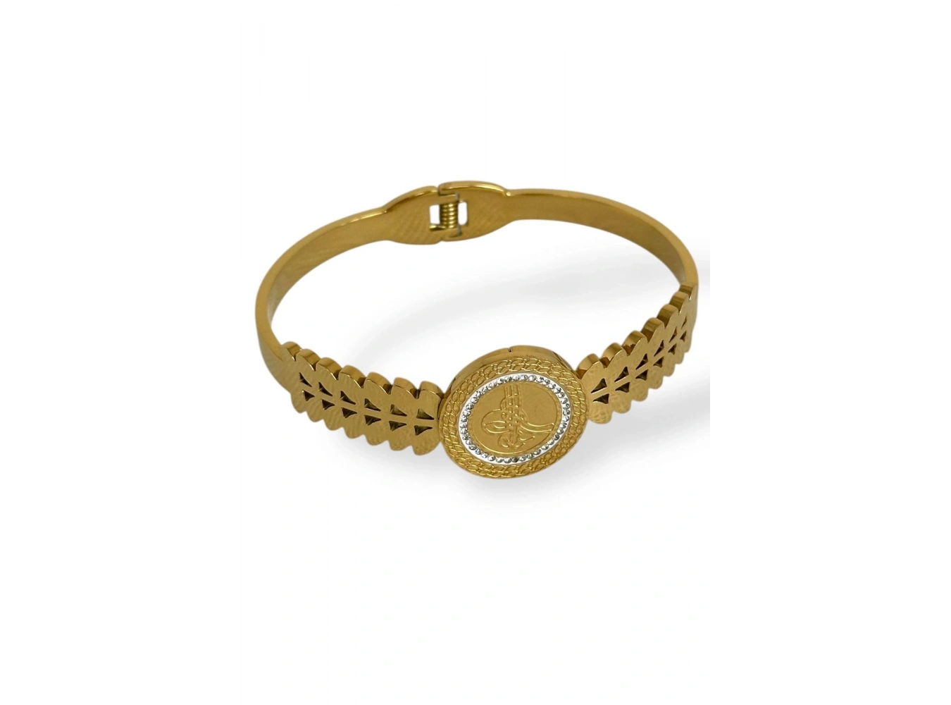 Altın Renk Tuğra Figürlü Çelik Kelepçe Bileklik