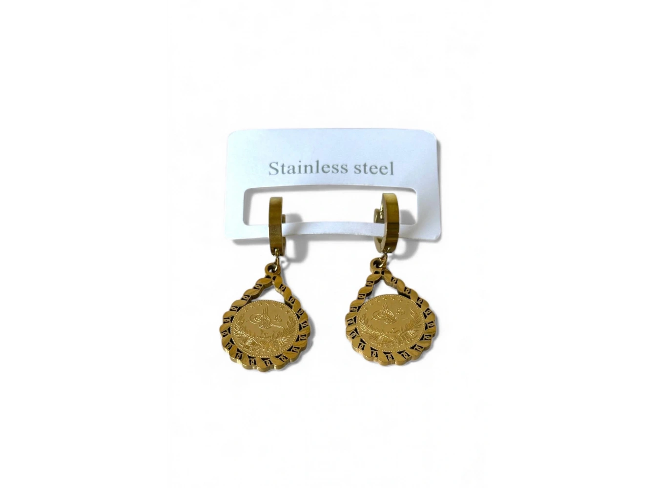 Altın Renk Tuğra Figürlü Çelik Küpe (Çift)