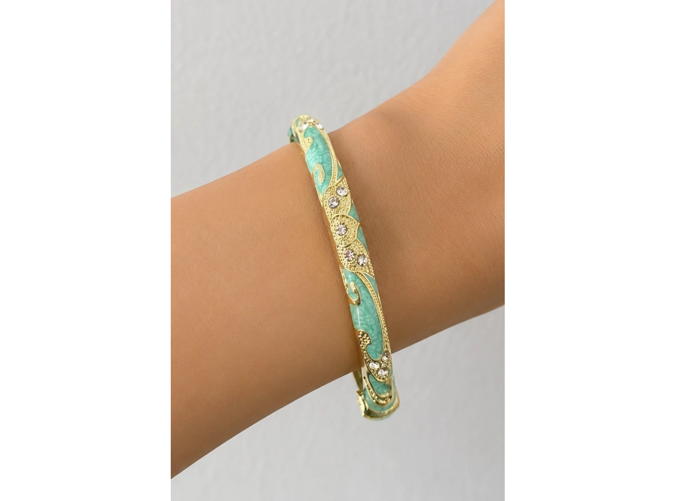 Altın Renk Turkuaz Mineli Kelepçe Bileklik