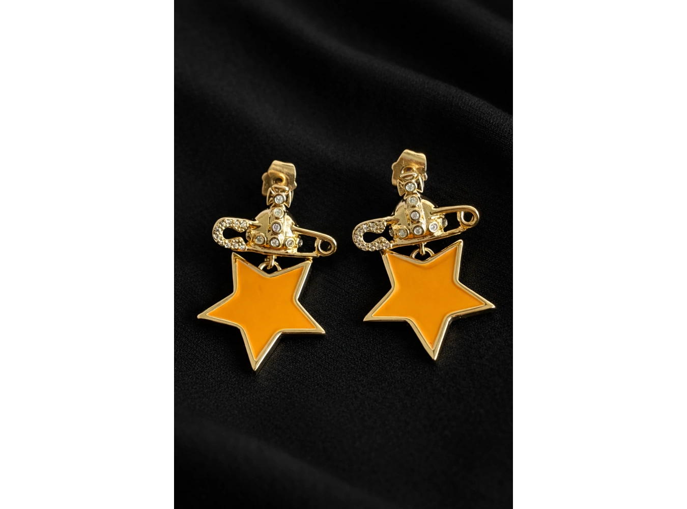 Altın Renk Turuncu Yıldız Figürlü 14K Altın Kaplama TX Küpe (Çift)