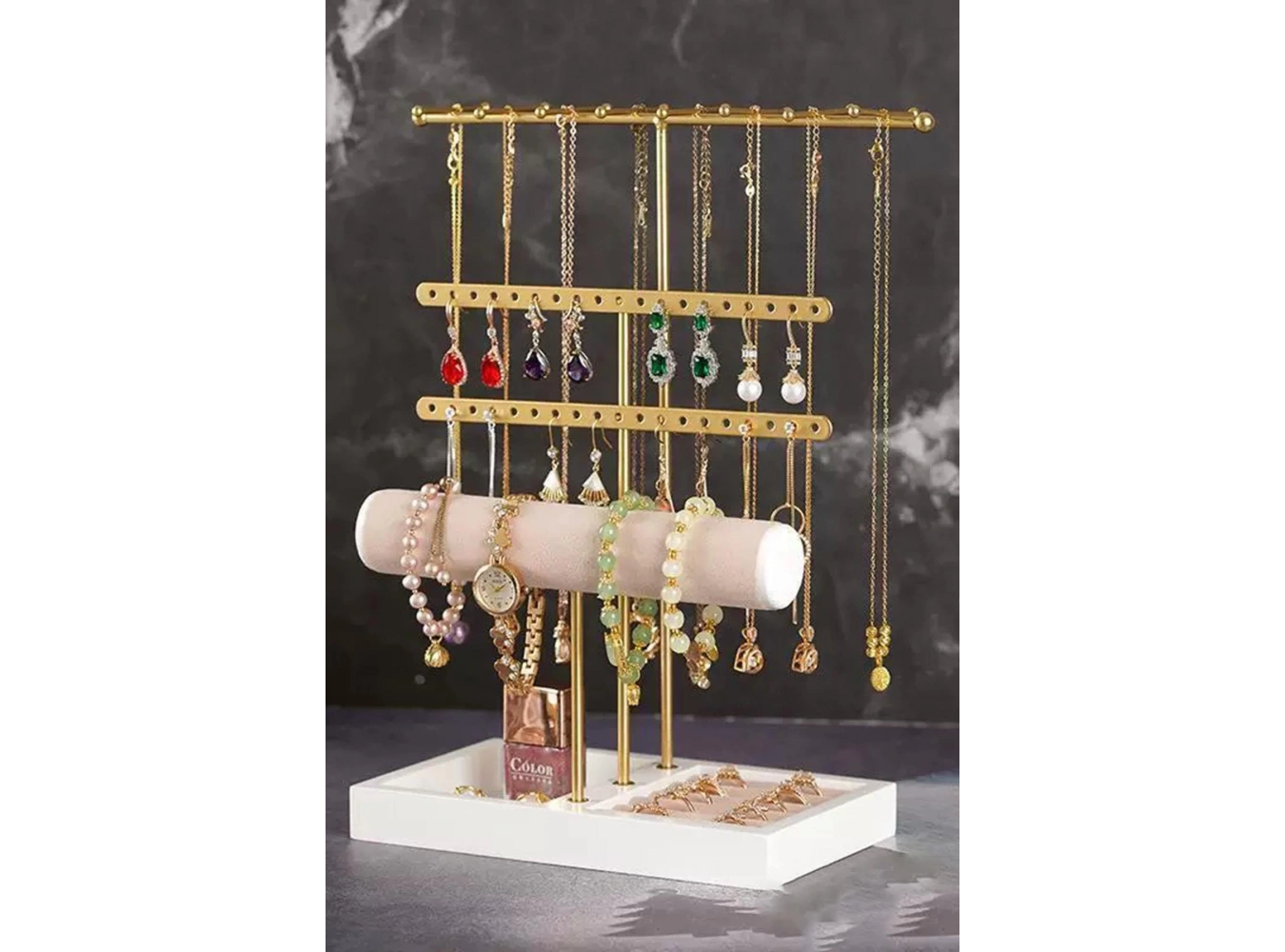 Altın Renk Üç Katlı Saat/Bileklik Takı Standı