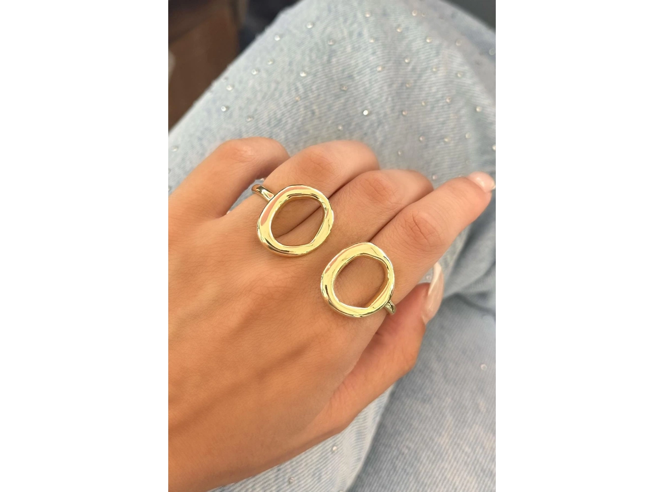 Altın Renk Üç Parmak Ayarlanabilir Tasarım Yüzük