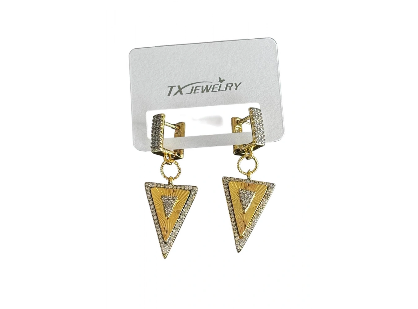 Altın Renk Üçgen Figürlü 14K Altın Kaplama TX Küpe (Çift)