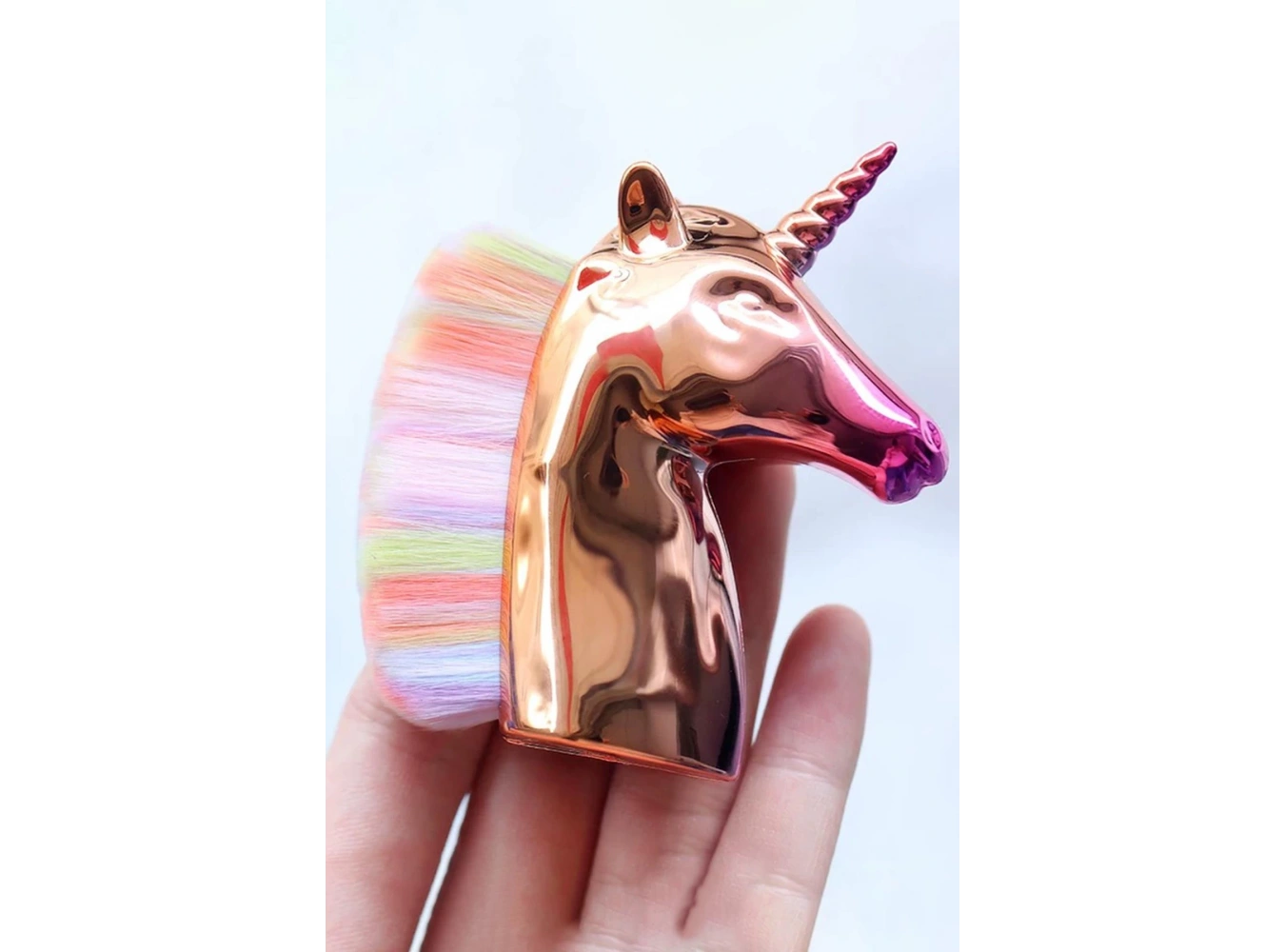 Altın Renk Unicorn Figürlü Allık/Makyaj Fırçası