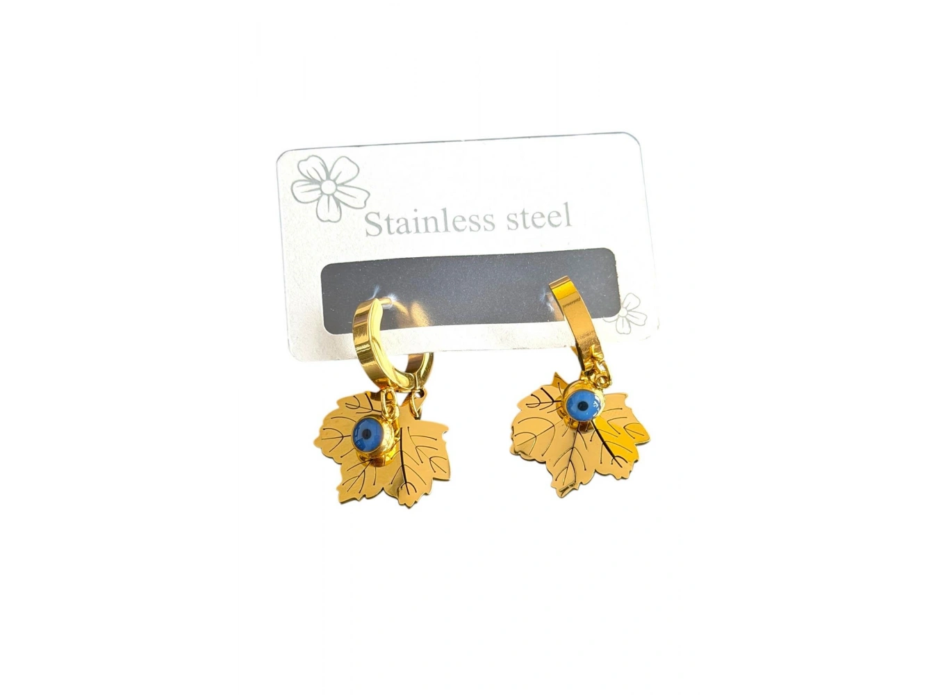 Altın Renk Yaprak Detaylı Çelik Küpe (Çift)