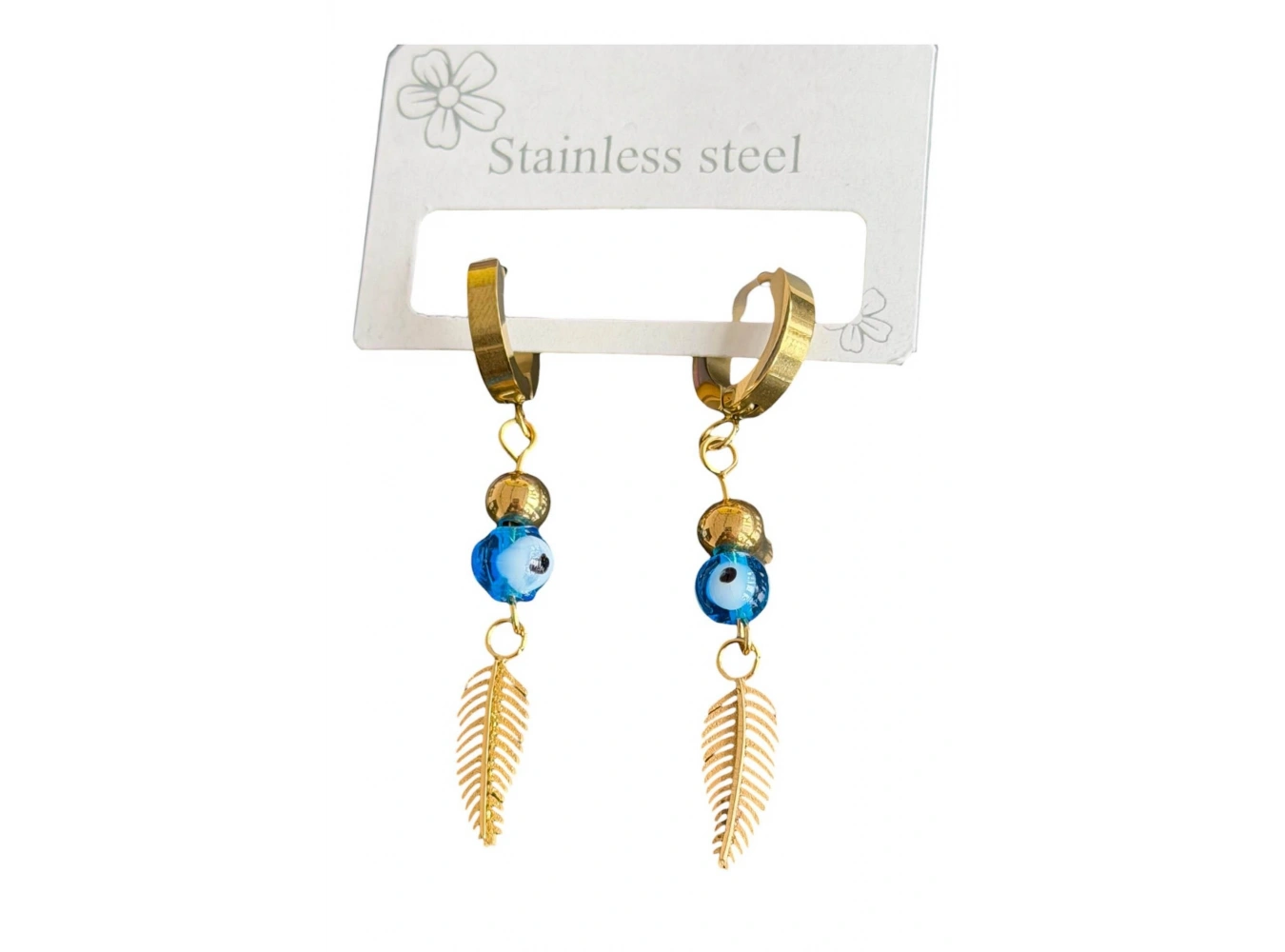 Altın Renk Yaprak Figürlü Çelik Küpe (Çift)