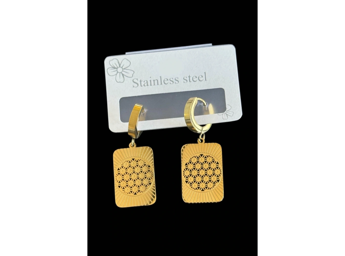 Altın Renk Yaşam Çiçeği Figürlü Çelik Küpe (Çift)