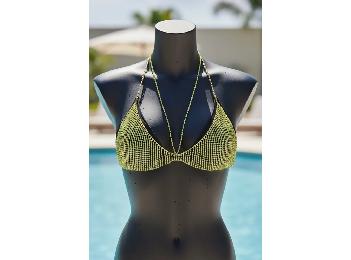 Altın Renk Yeşil Taş Detaylı Bikini Üstü /Bralet /Vücut Aksesuarı