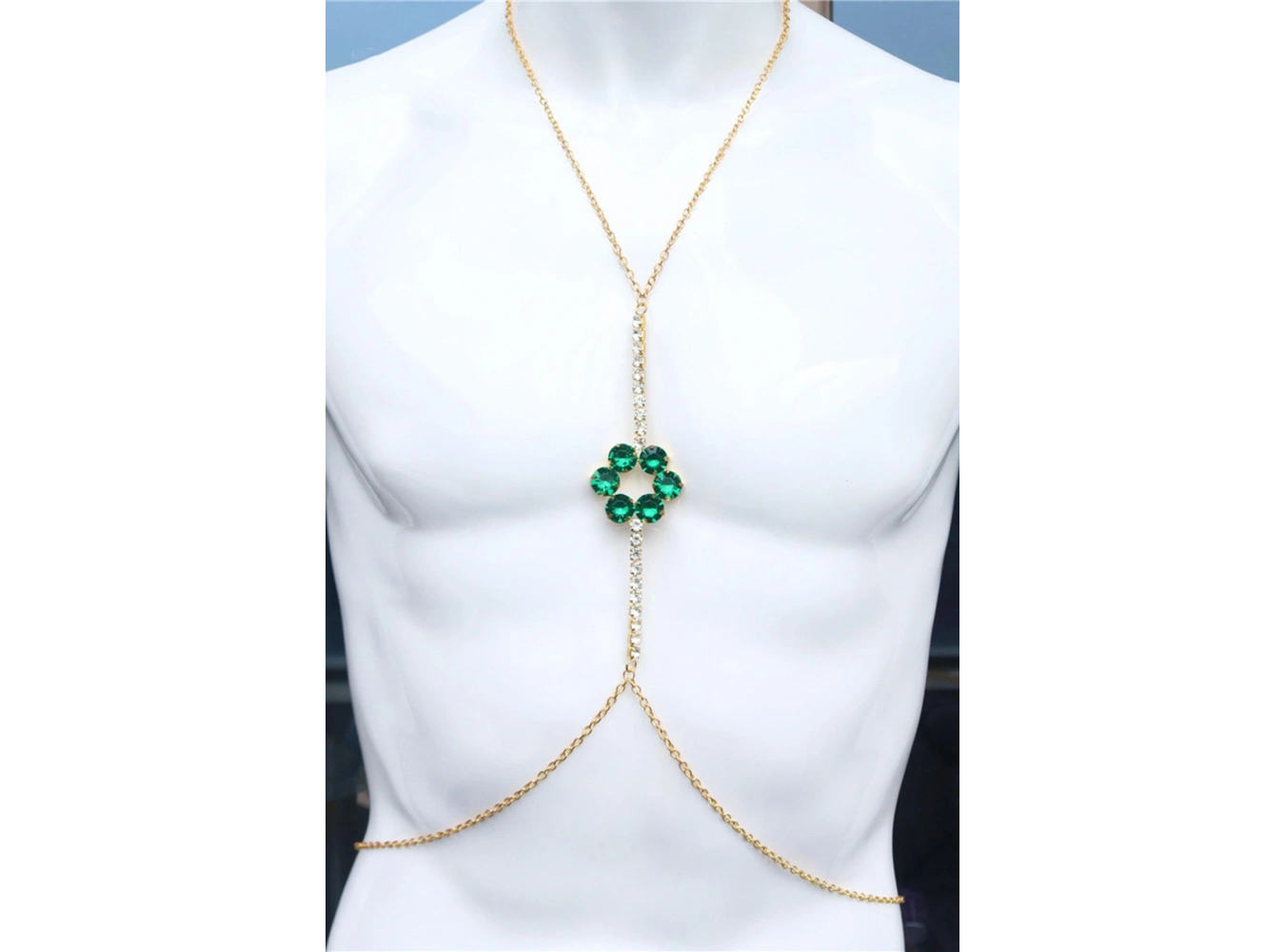 Altın Renk Yeşil Taş Detaylı Tasarım Vücut Aksesuar