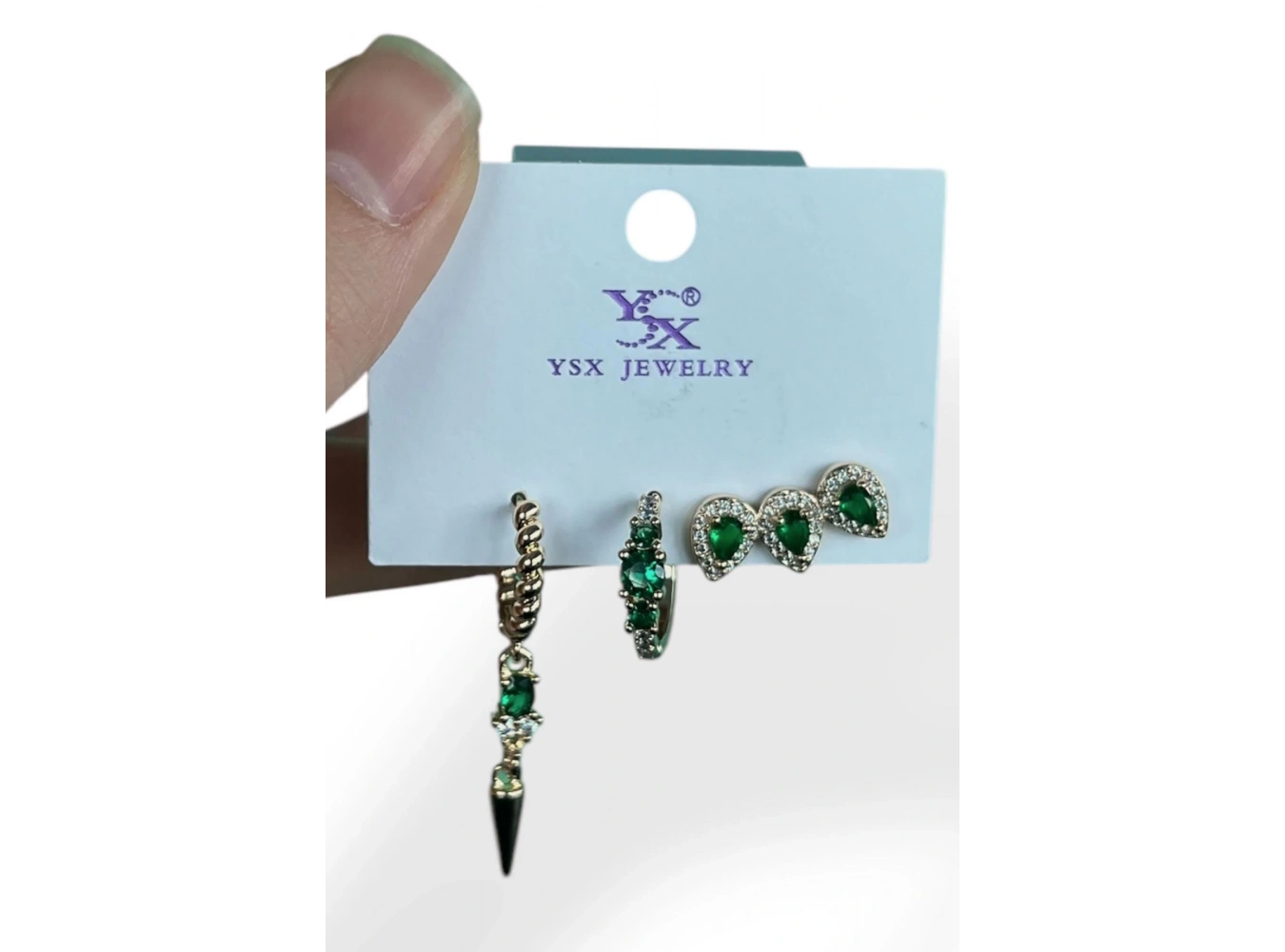 Altın Renk Yeşil Taş Detaylı VİP 3lü YSX Küpe Set