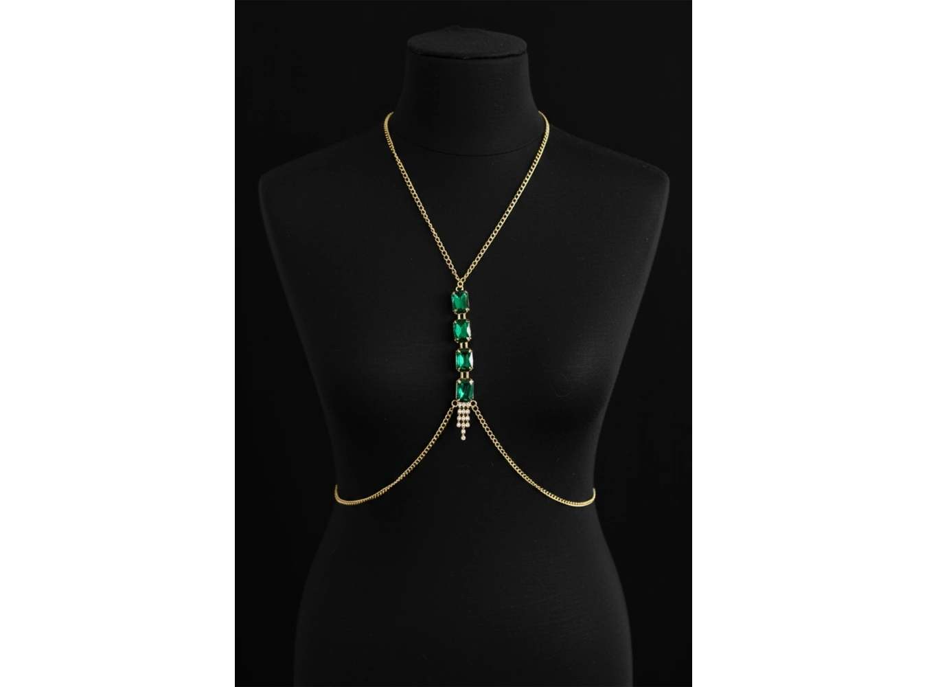 Altın Renk Yeşil Taş Detaylı Vücut Aksesuarı