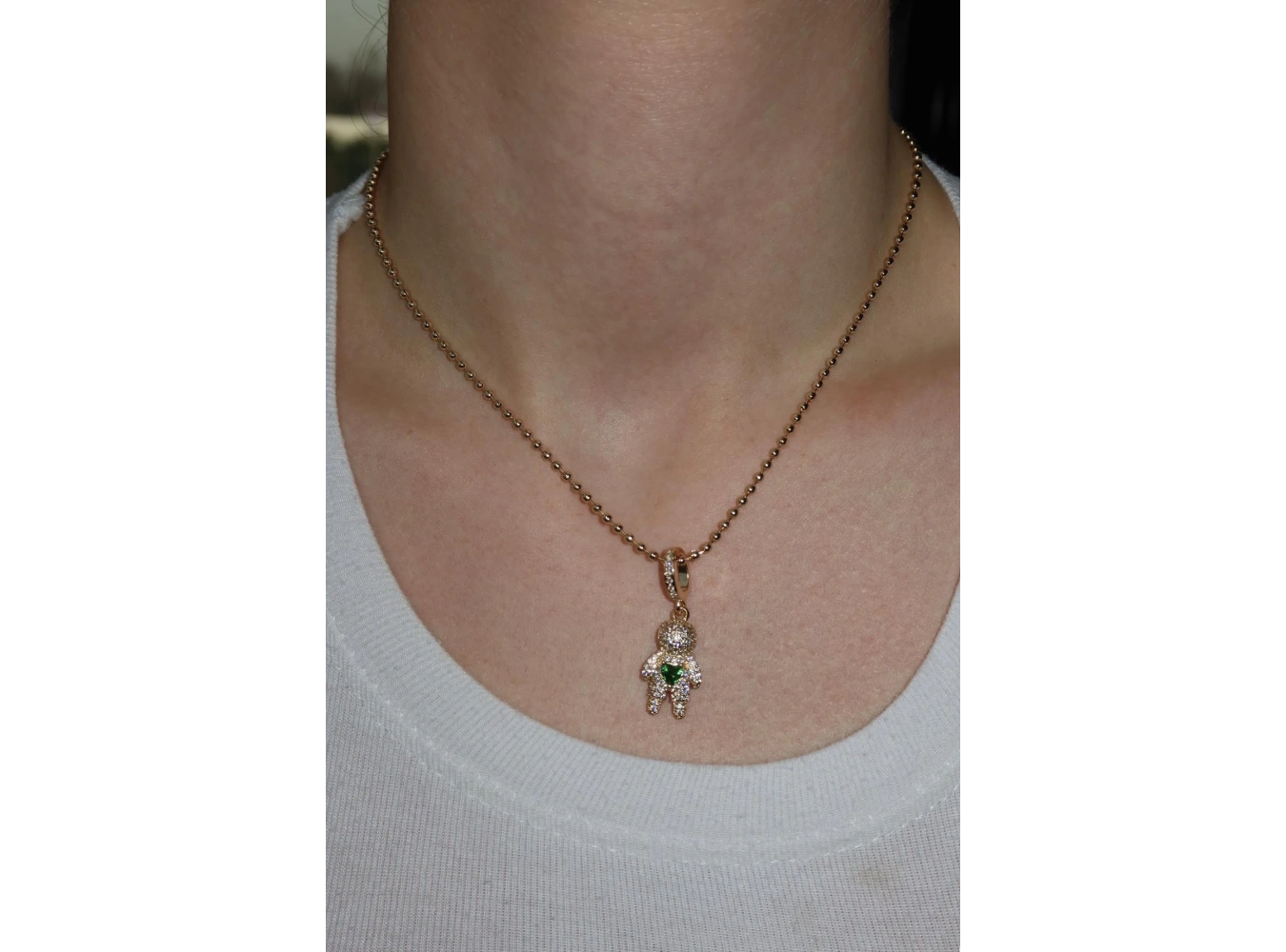 Altın Renk Yeşil Taş Detaylı YSX Kolye