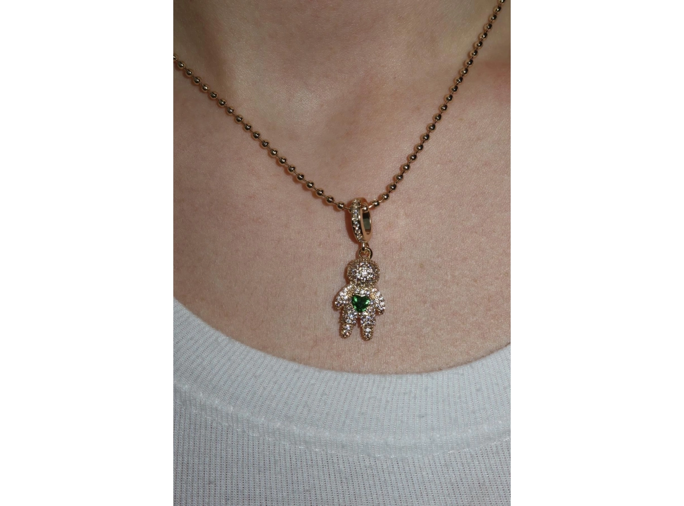 Altın Renk Yeşil Taş Detaylı YSX Kolye