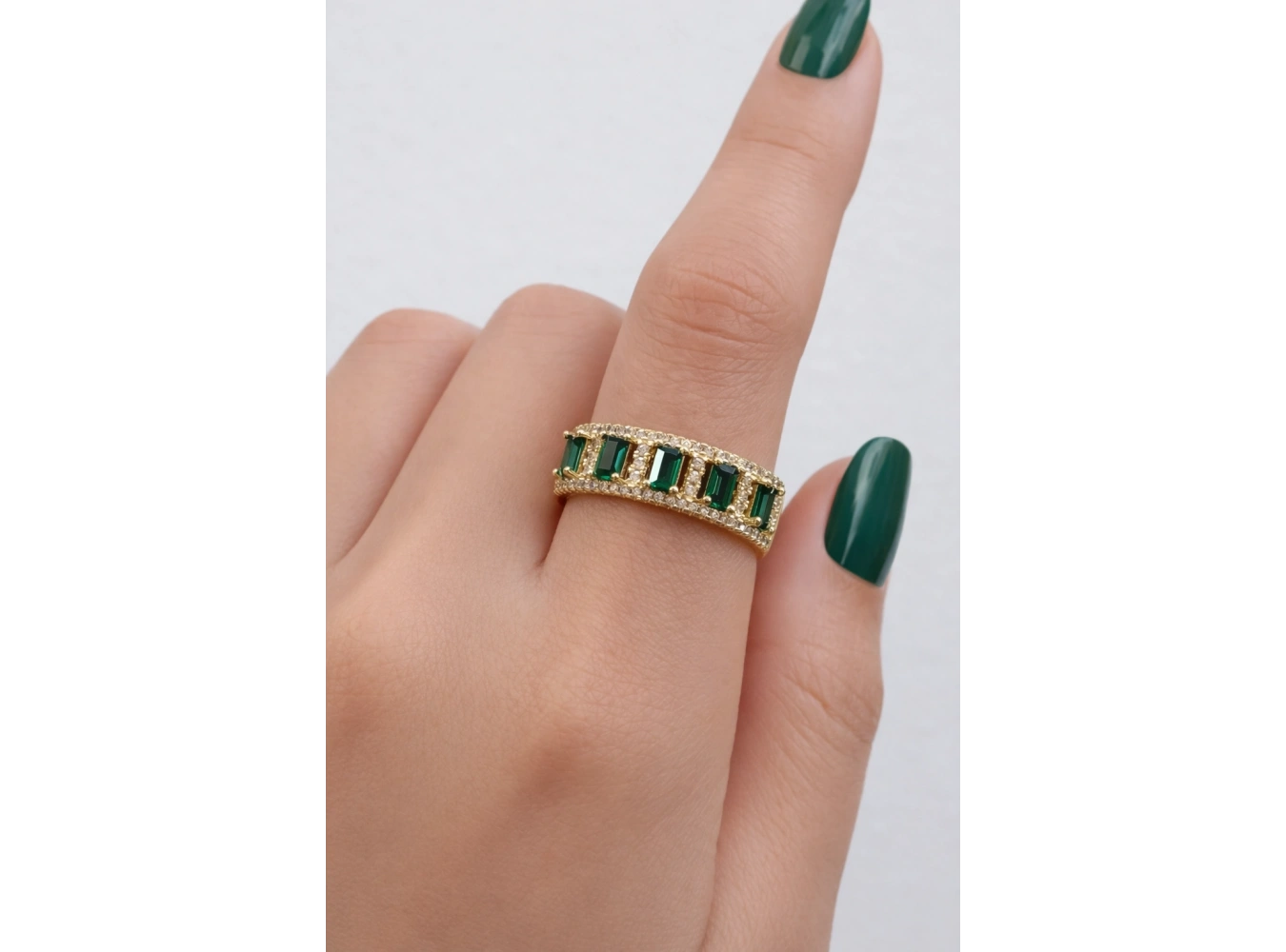 Altın Renk Yeşil Taşlı Ayarlanabilir Yüzük