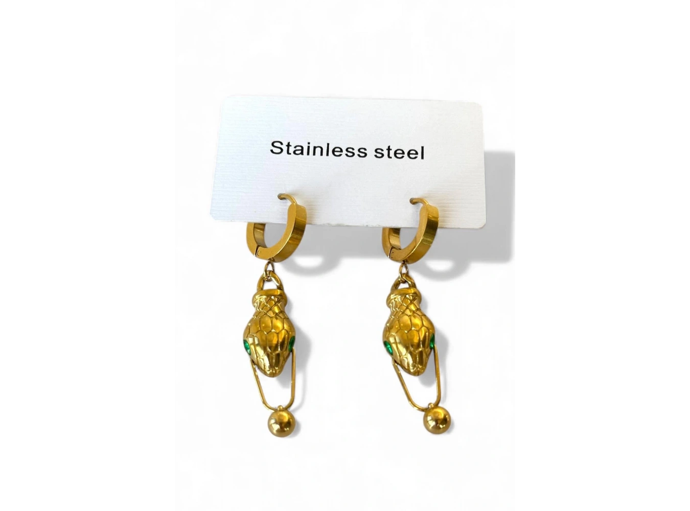 Altın Renk Yılan Figürlü Çelik Küpe (Çift)