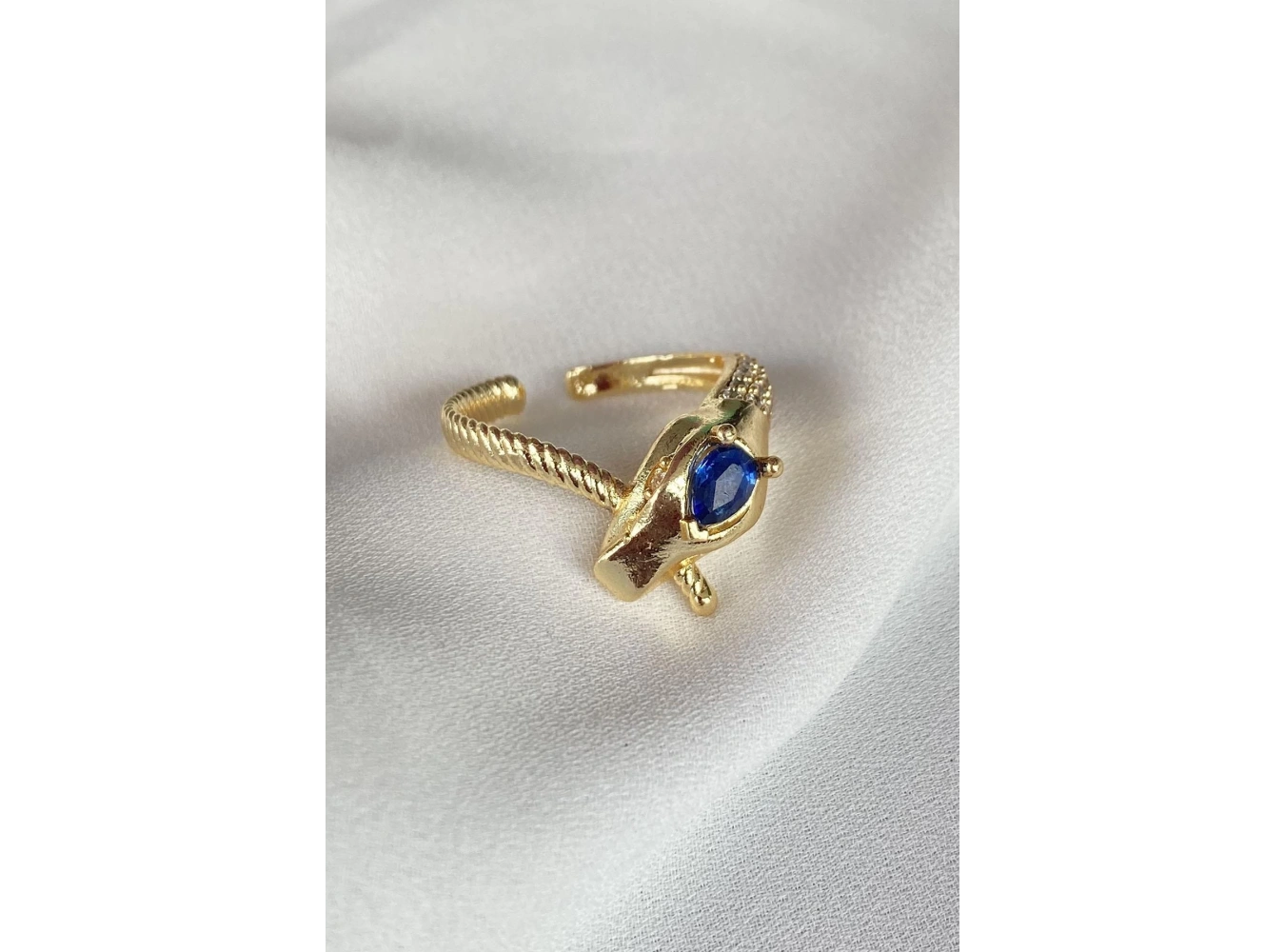 Altın Renk Yılan Figürlü Mavi Taş Detaylı Ayarlanabilir Yüzük