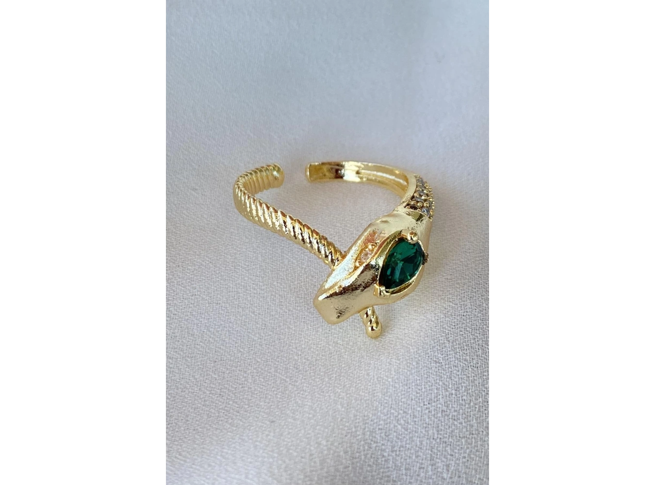 Altın Renk Yılan Figürlü Taş Detaylı Ayarlanabilir Yüzük