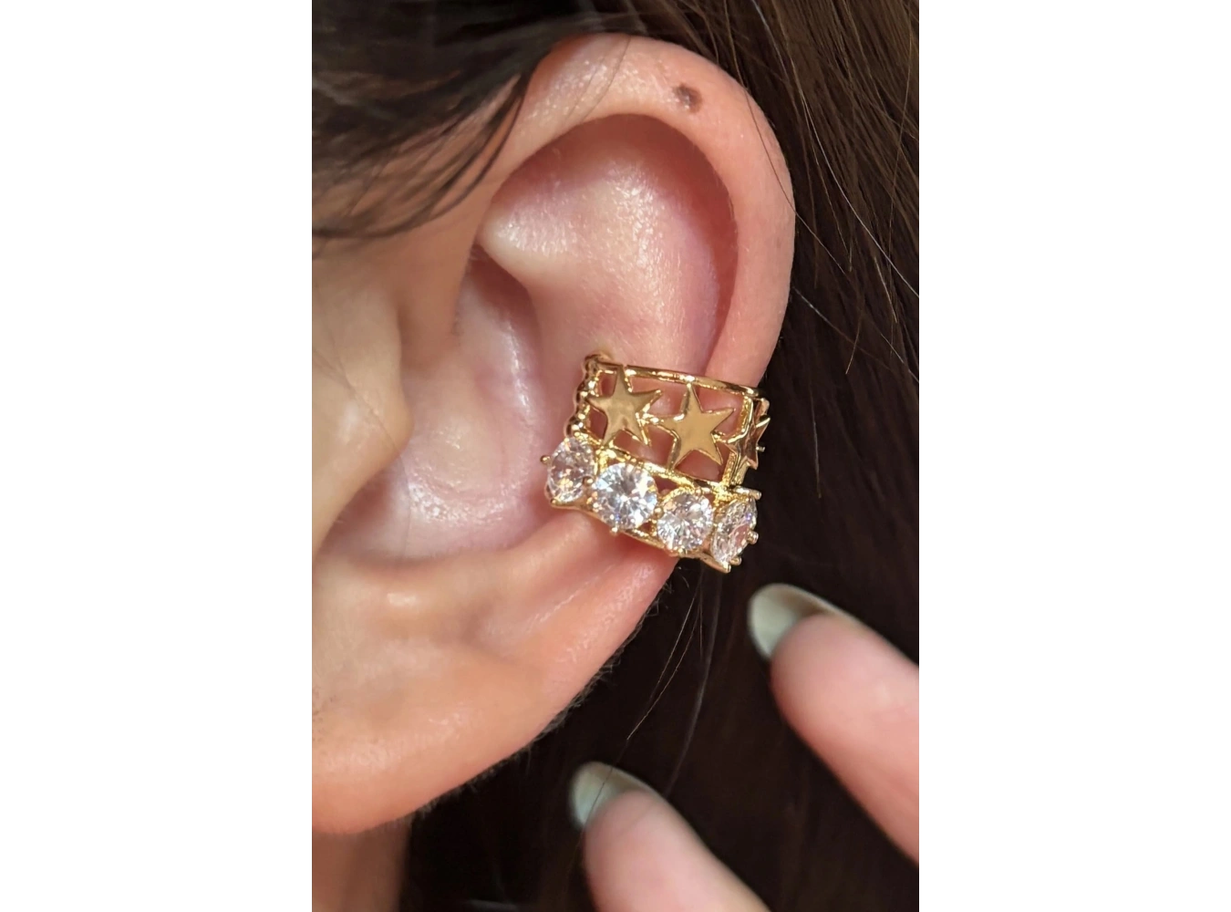Altın Renk Yıldız Detaylı Taşlı Ear Cuff/Kulak Aksesuarı (Tek)