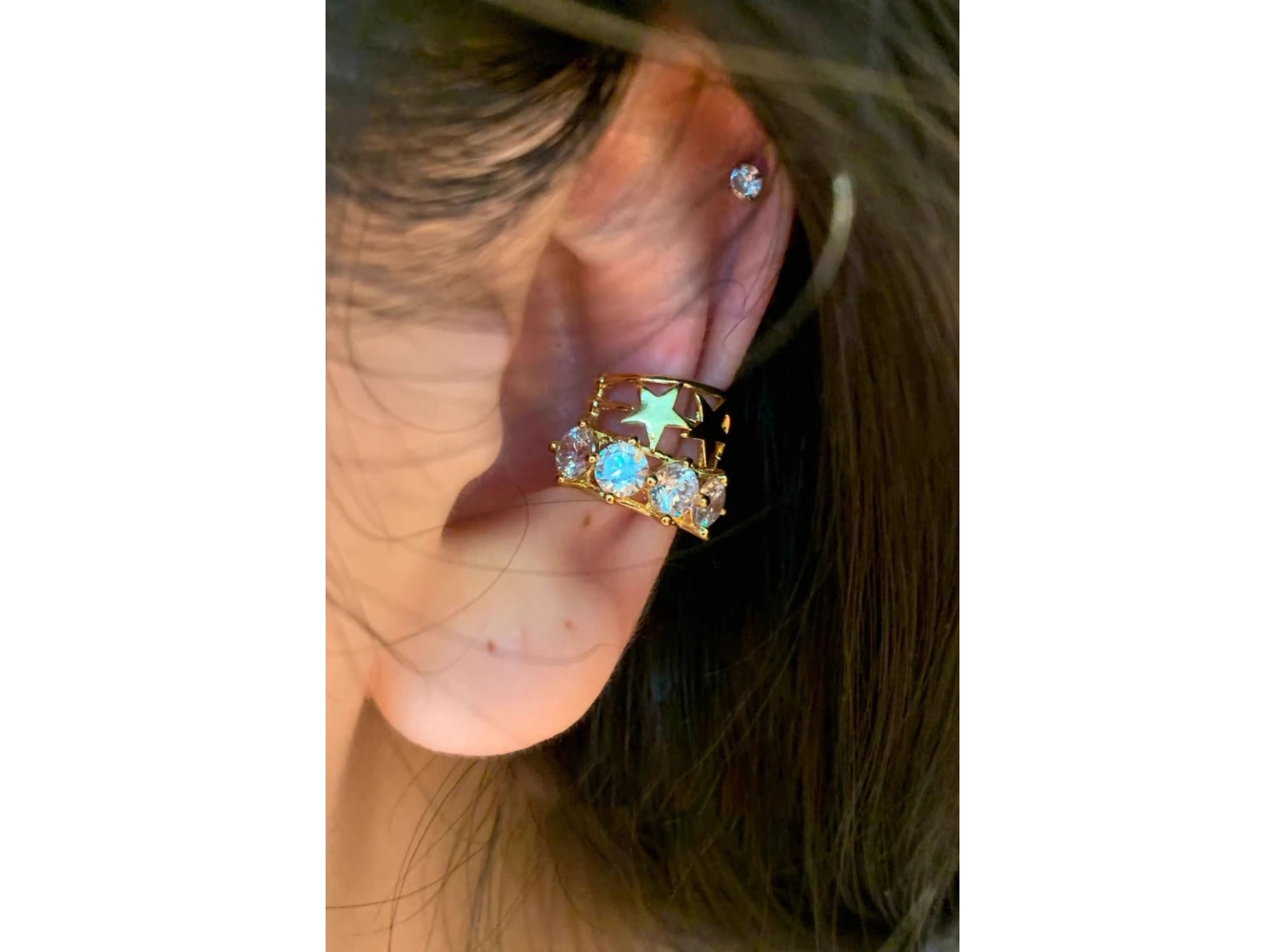 Altın Renk Yıldız Detaylı Taşlı Ear Cuff/Kulak Aksesuarı (Tek)