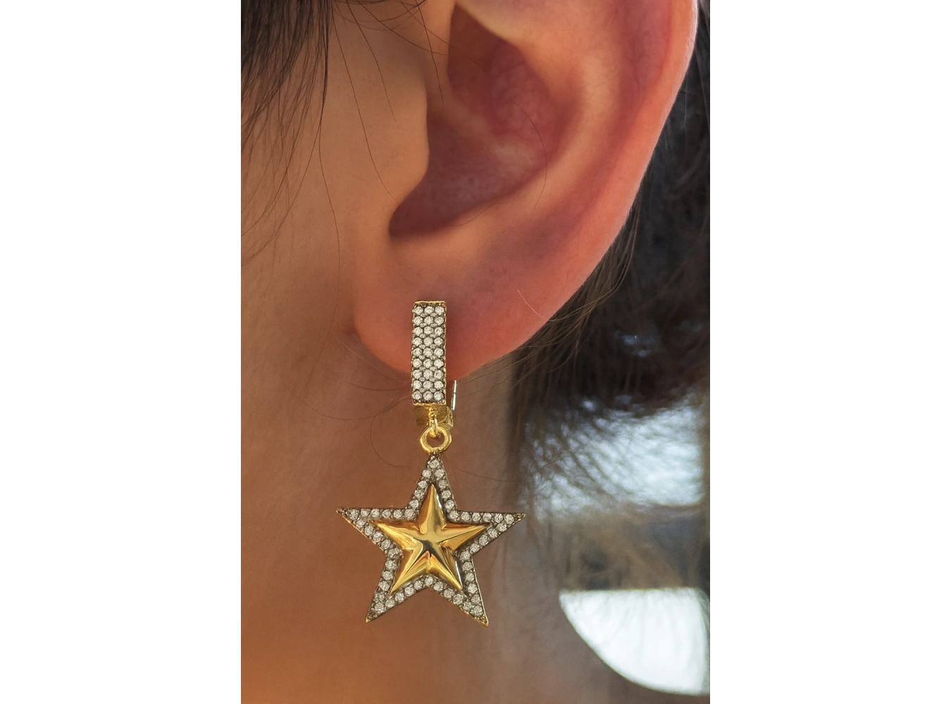 Altın Renk Yıldız Figürlü 14K Altın Kaplama TX Küpe (Çift)