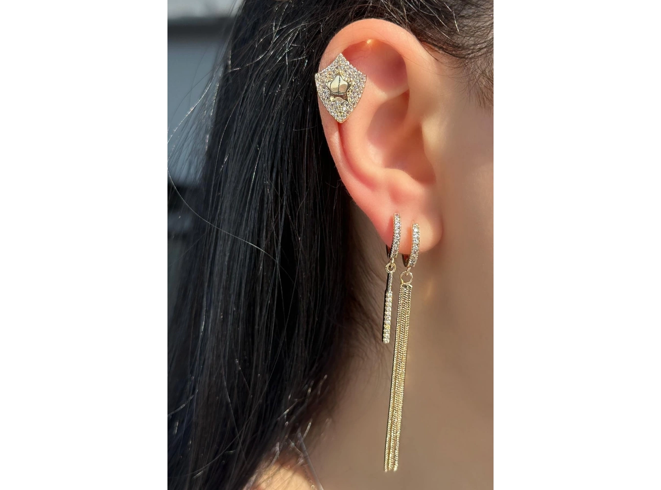 Altın Renk Yıldız Figürlü 3lü YSX Küpe Set