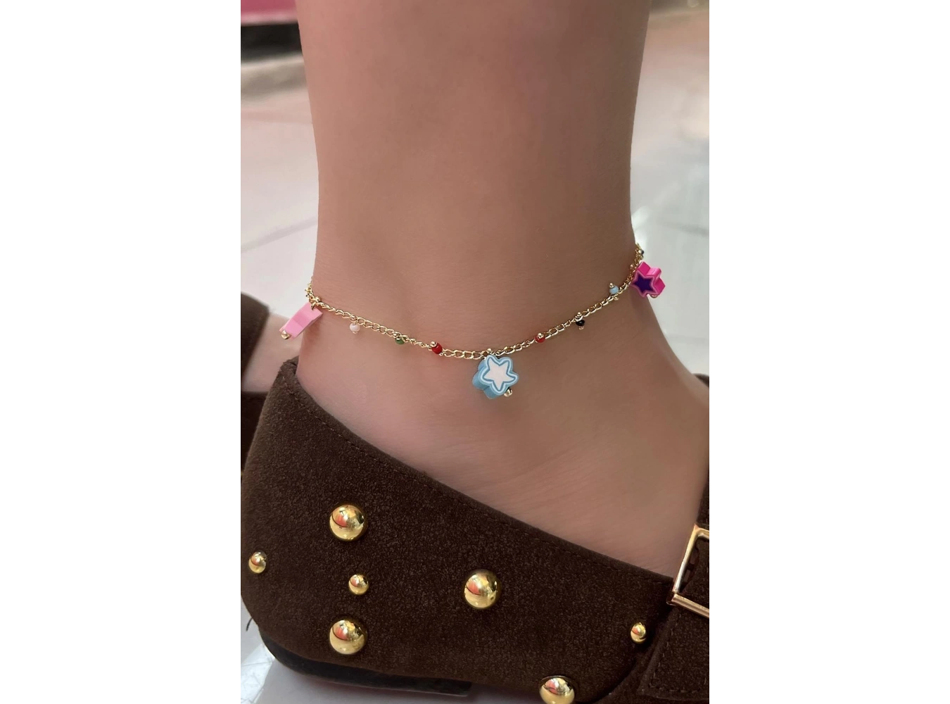 Altın Renk Yıldız Figürlü Boncuk Detaylı YSX Halhal