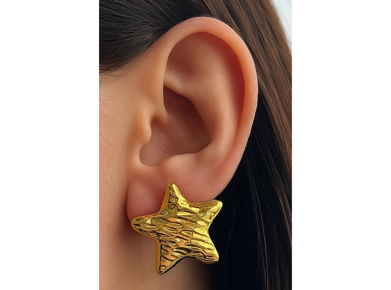 Altın Renk Yıldız Figürlü Çelik Küpe (Çift)