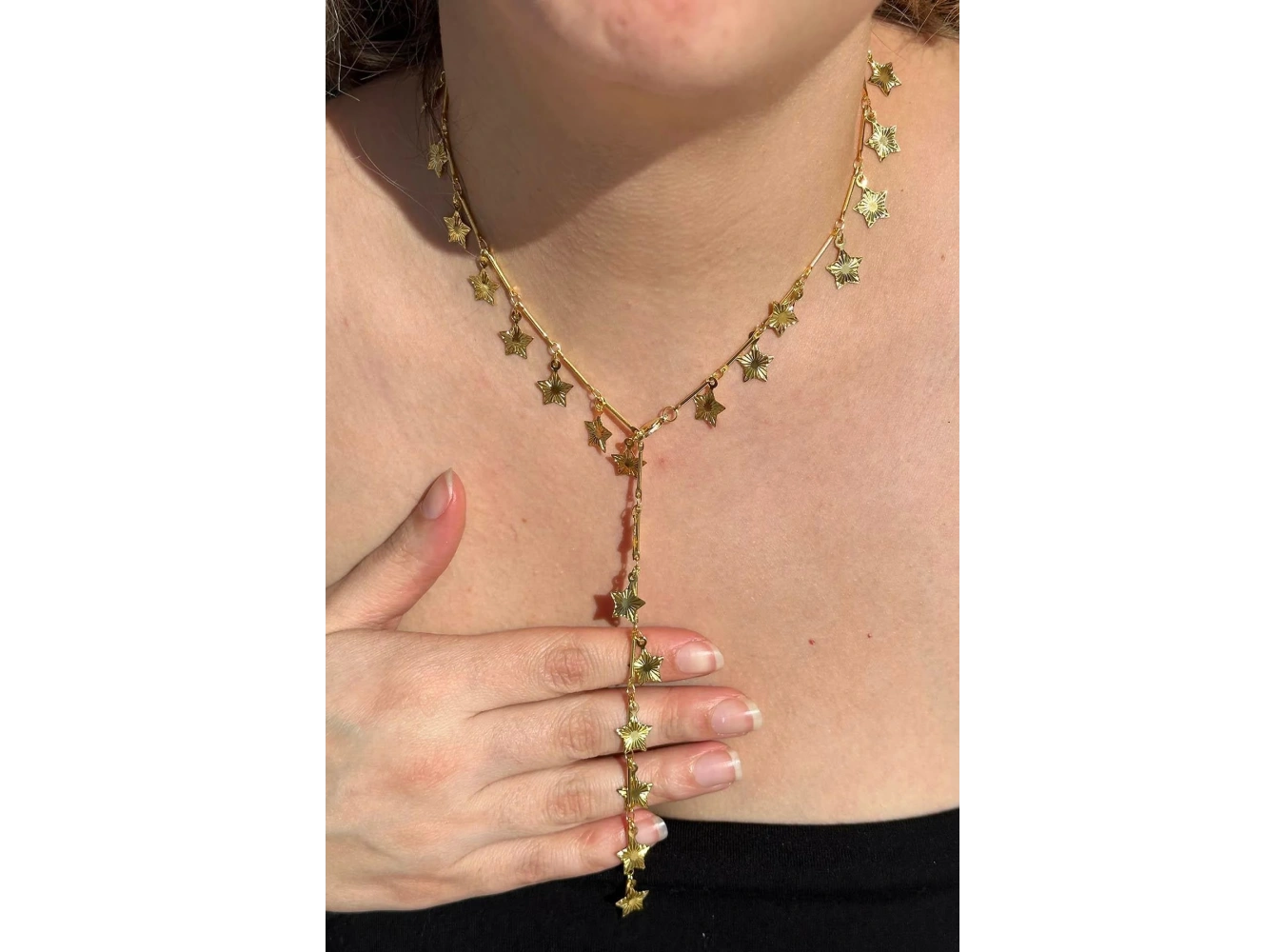 Altın Renk Yıldız Figürlü Çelik Y Kolye